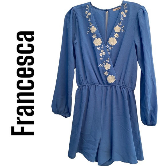 Francesca Mi Ami Long Sleeve Blue Romper XXS - Picture 1 of 11